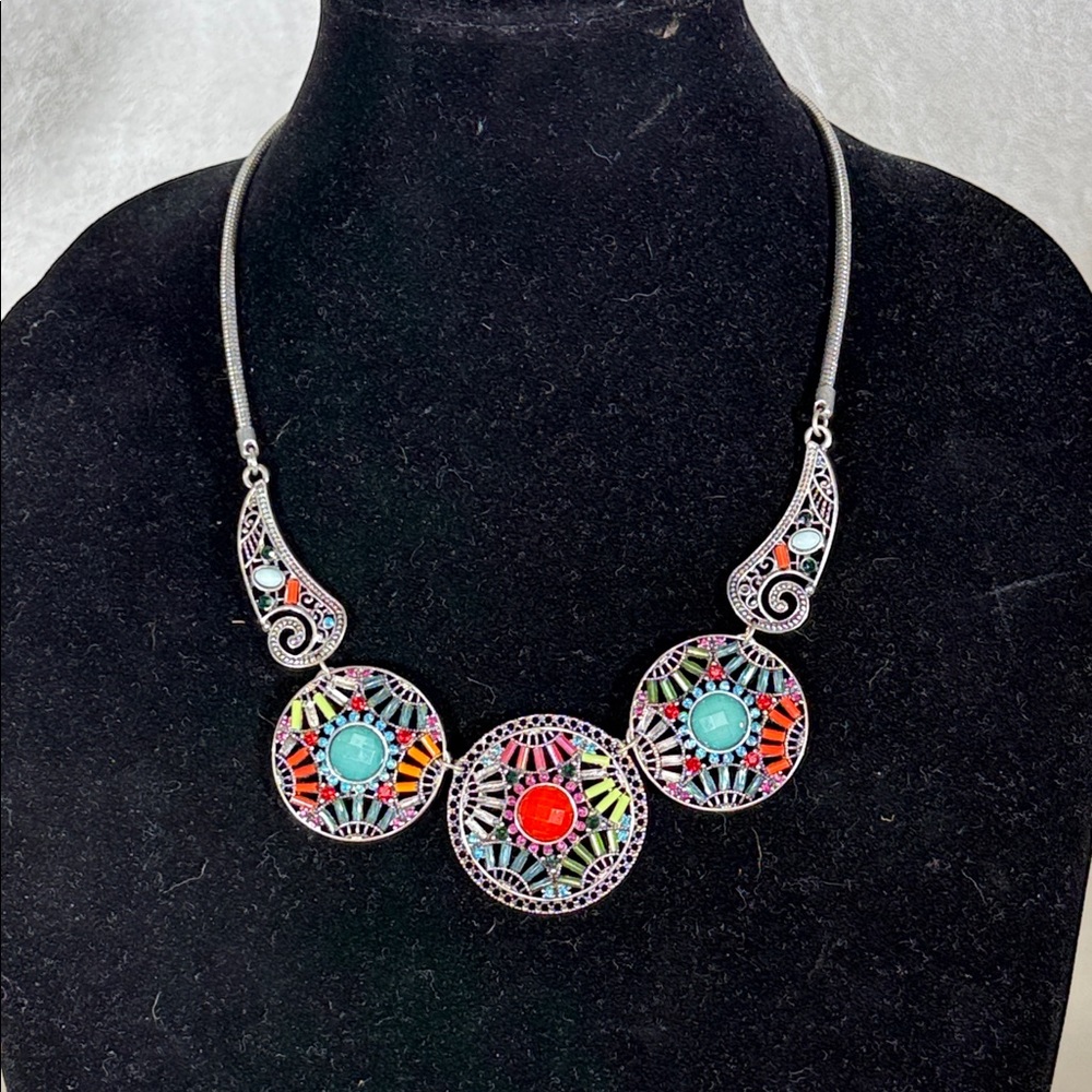 Colorful Bohemian Mosaic Pendant Necklace